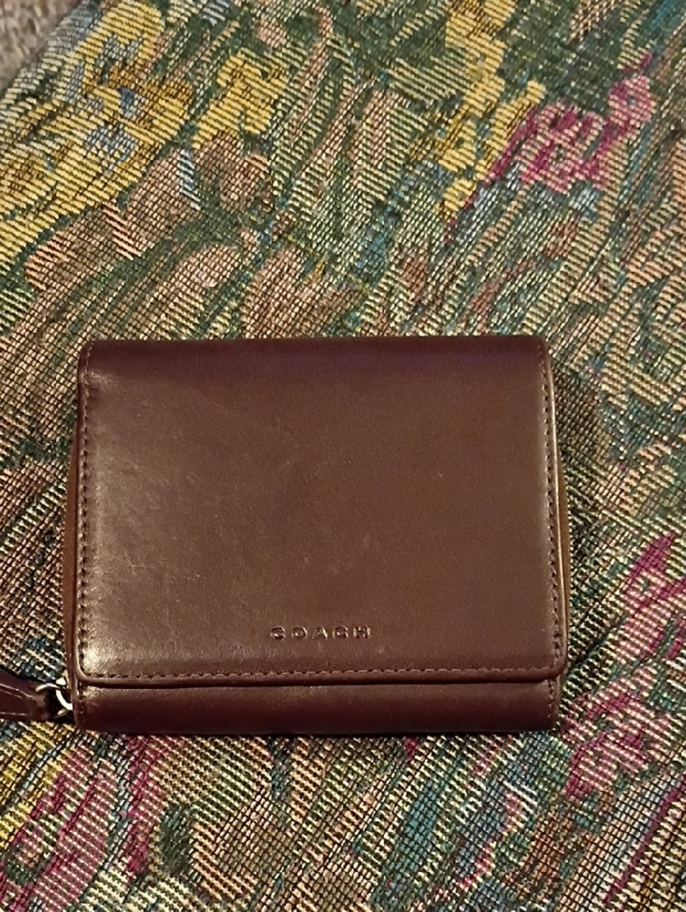 Coach Compact Leather Wallet in Dark Brown